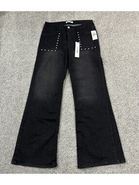 Vigoss Washed Black Wide Leg Pants Size 27 Studded Pocket Detail